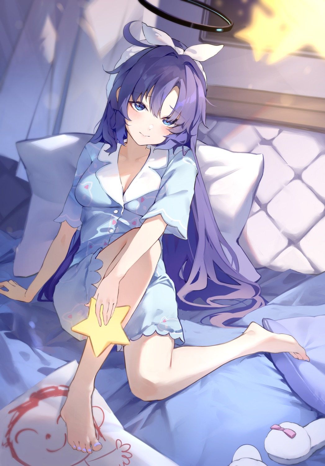 artist_revision, blue_archive, halo, hayase_yuuka, pajama, sakanafish