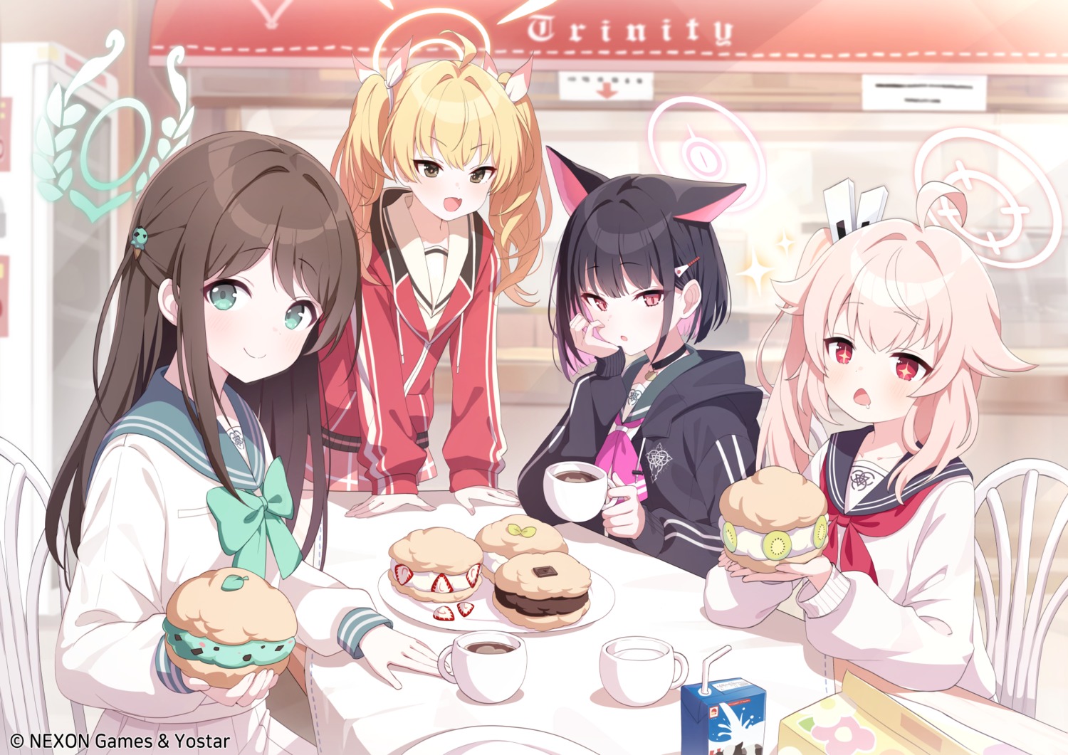 animal_ears, blue_archive, halo, ibaragi_yoshimi, kurimura_airi, kyouyama_kazusa, misyune, nekomimi