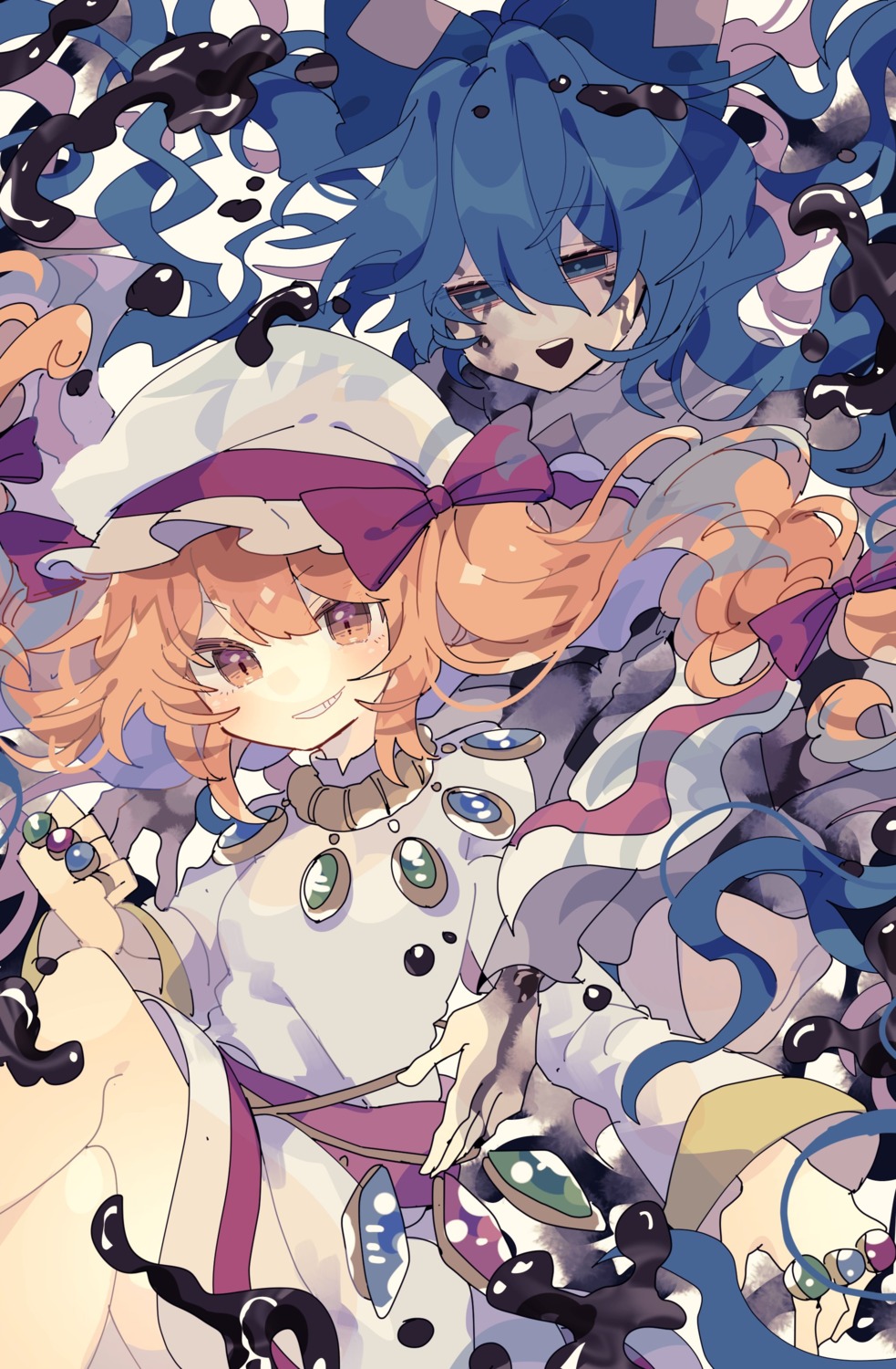 dress, niko_rashika, skirt_lift, touhou, yorigami_jo'on, yorigami_shion