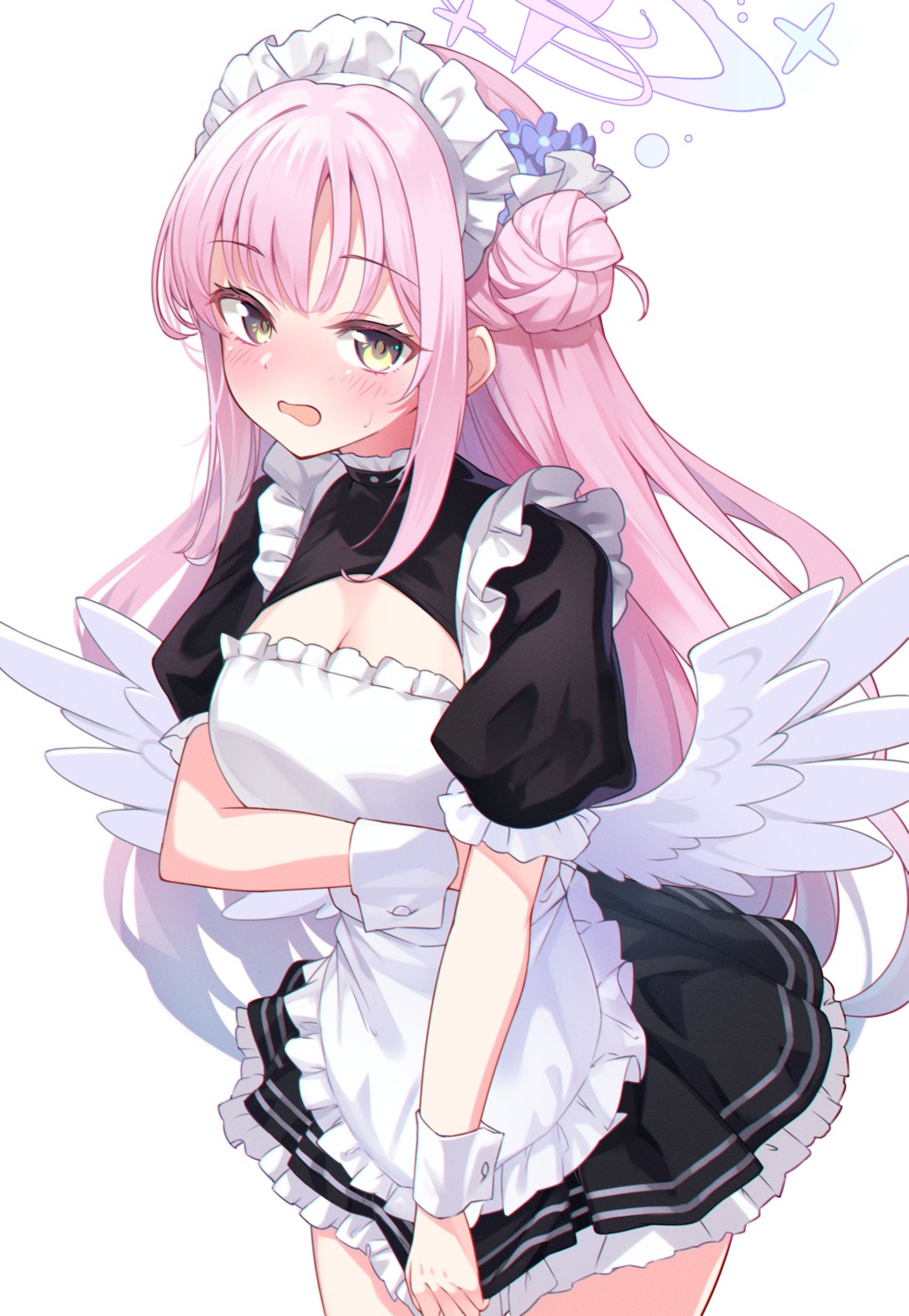angel, blue_archive, breast_hold, maid, misono_mika, shinori_(efvbji6264), wings
