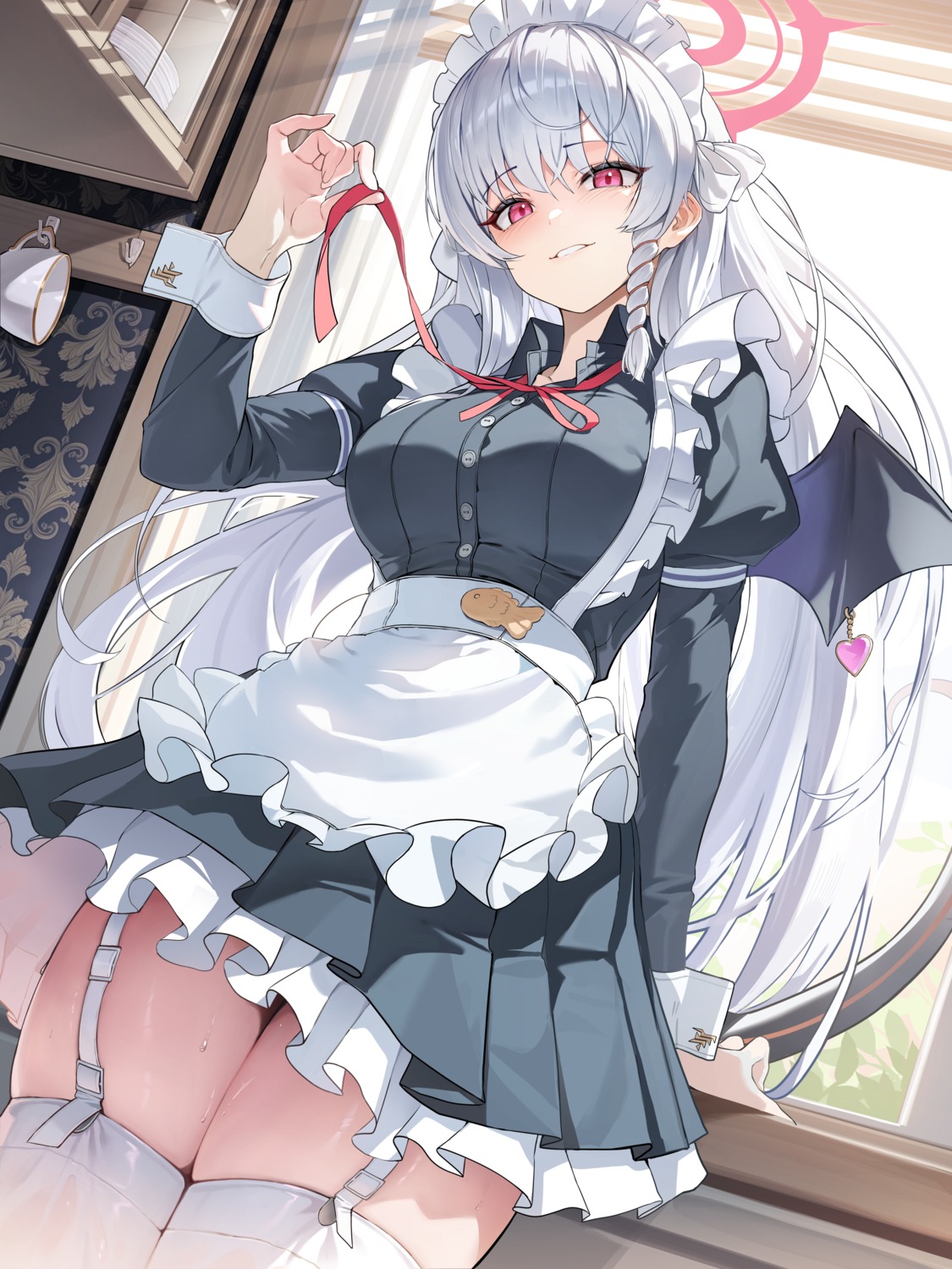 blue_archive, devil, guegue, halo, kurodate_haruna, maid, stockings, tail, thighhighs, wings