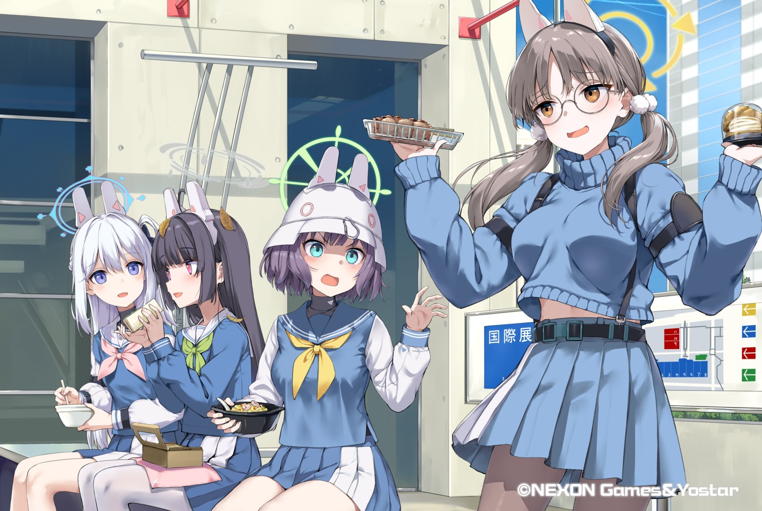 animal_ears, blue_archive, bunny_ears, halo, kasumizawa_miyu, kazekura_moe, megane, pantyhose