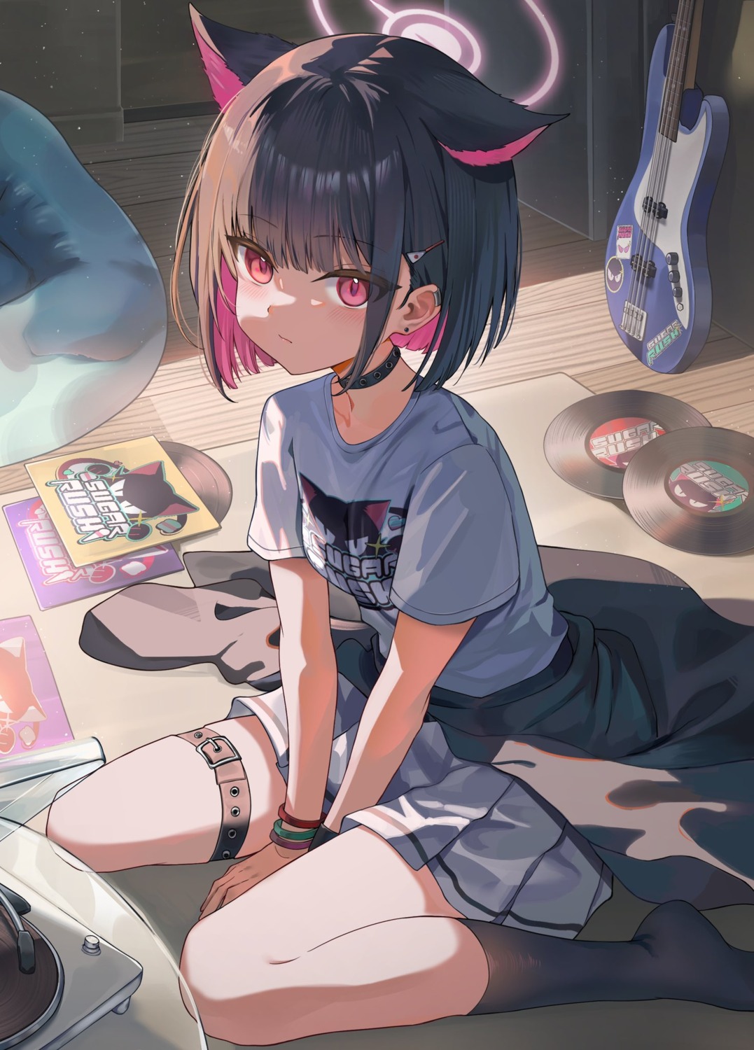 animal_ears, blue_archive, garter, halo, kyouyama_kazusa, lnji_(rnlwls34), nekomimi, seifuku, uniform