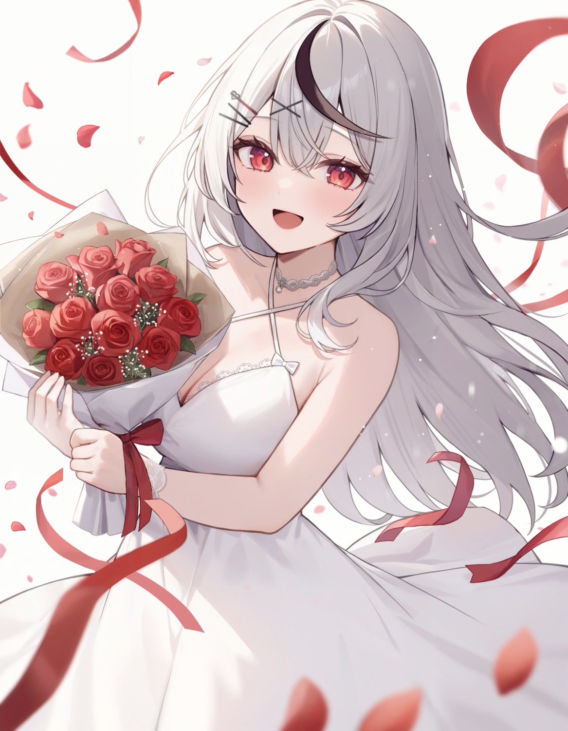 aria_(ariacue), dress, hololive, no_bra, sakamata_chloe, wedding_dress
