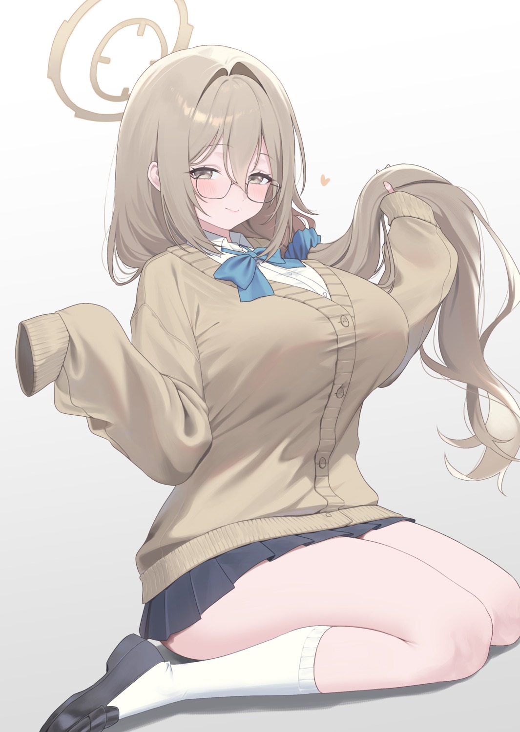 blue_archive, halo, megane, murokasa_akane, seifuku, seoki_(hi3031), sweater