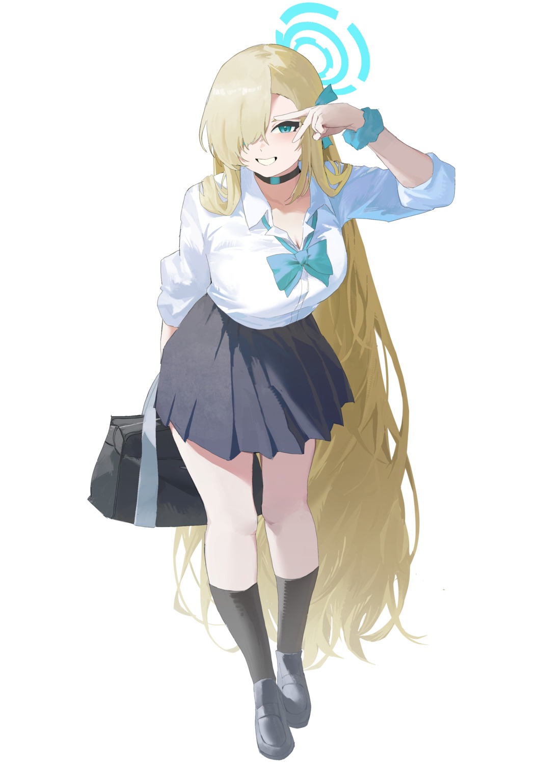 05ghxsu, blue_archive, cleavage, halo, ichinose_asuna, open_shirt, seifuku
