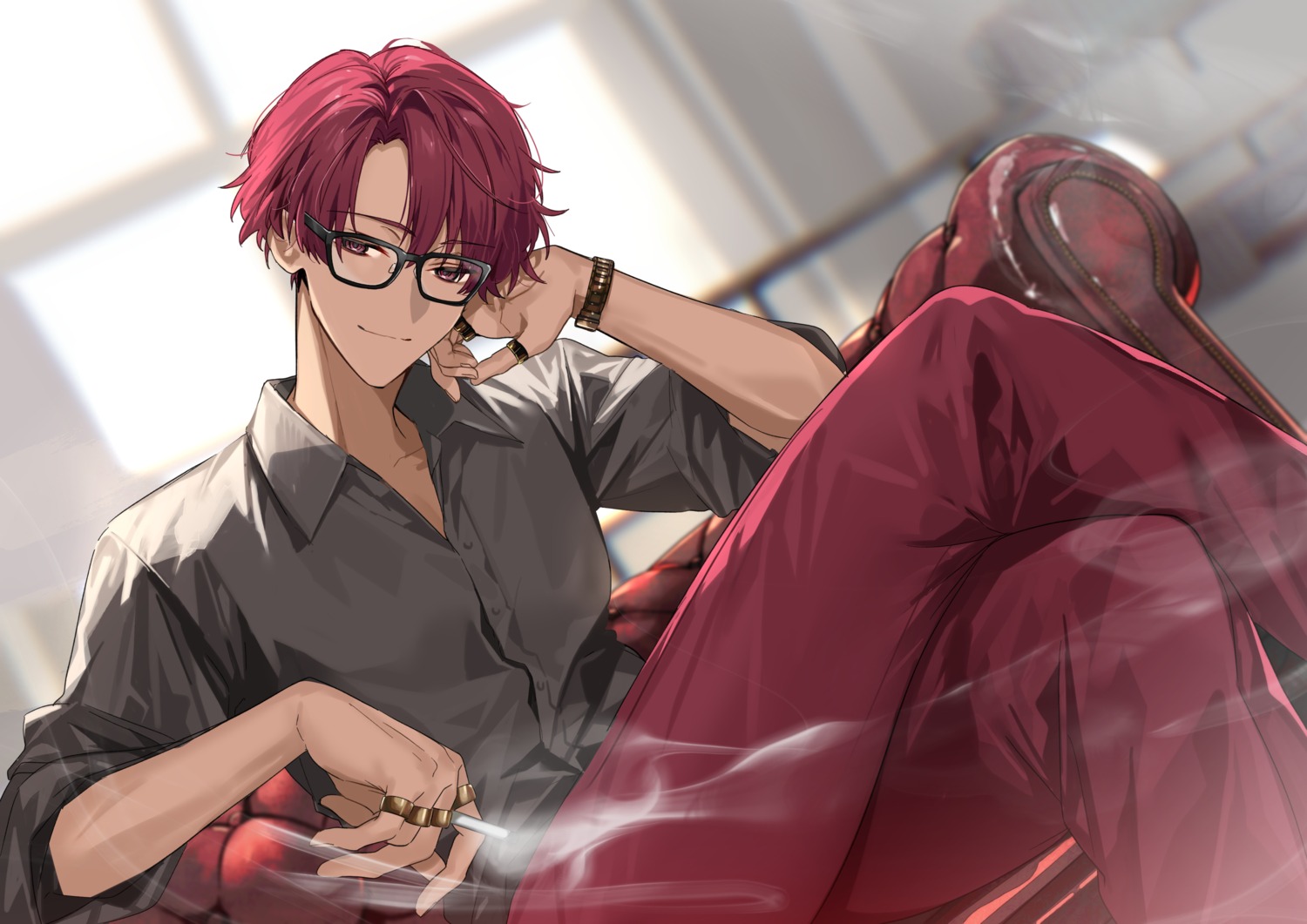 choi_jong-in, dress_shirt, male, megane, na_honjaman_level_up, smoking, yoshida_bana