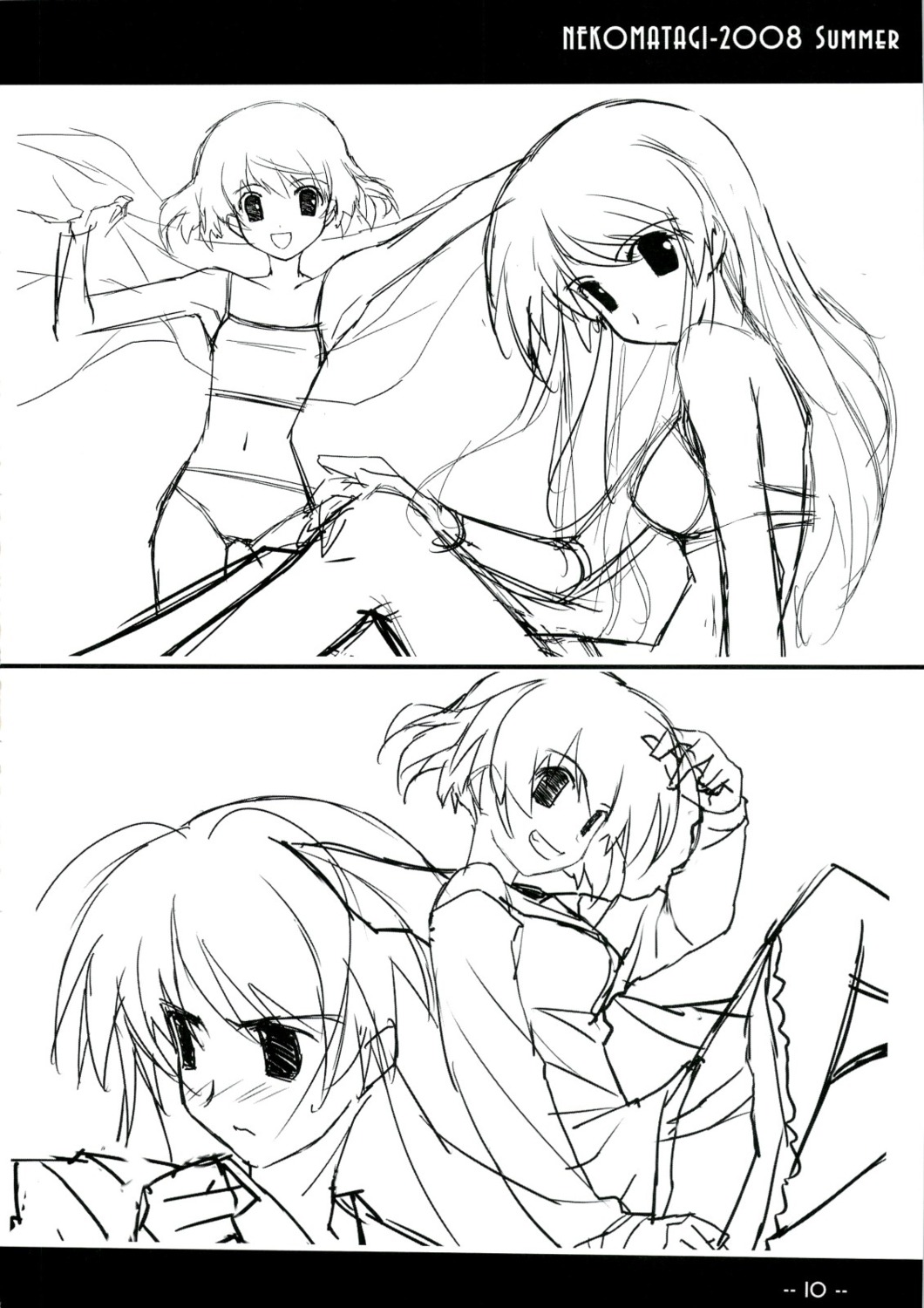 bikini, monochrome, myself_yourself, nekoyashiki, sasaki_mutsumi, sketch, swimsuits, wakatsuki_shuri