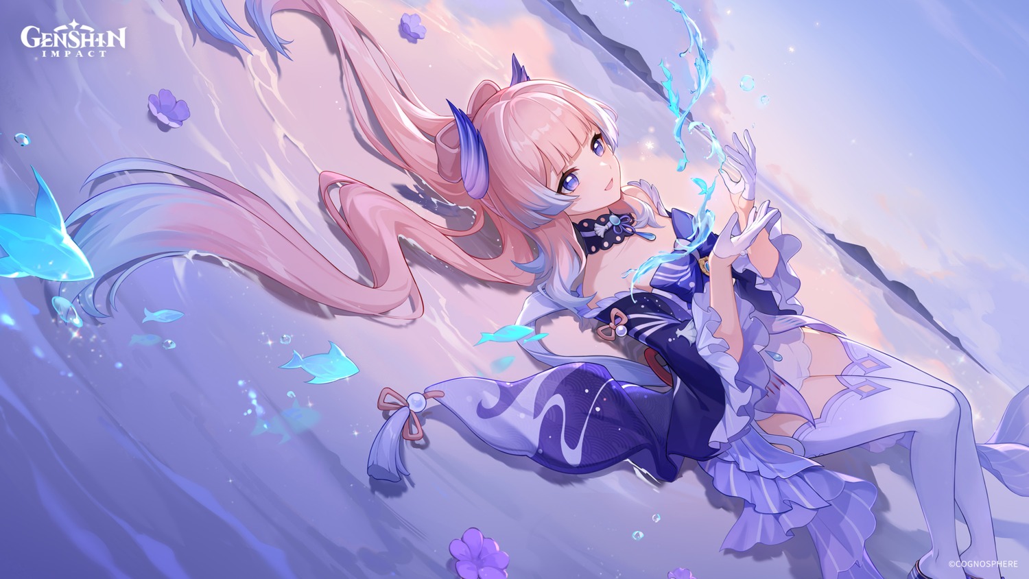 genshin_impact, no_bra, sangonomiya_kokomi, tagme, thighhighs, wallpaper