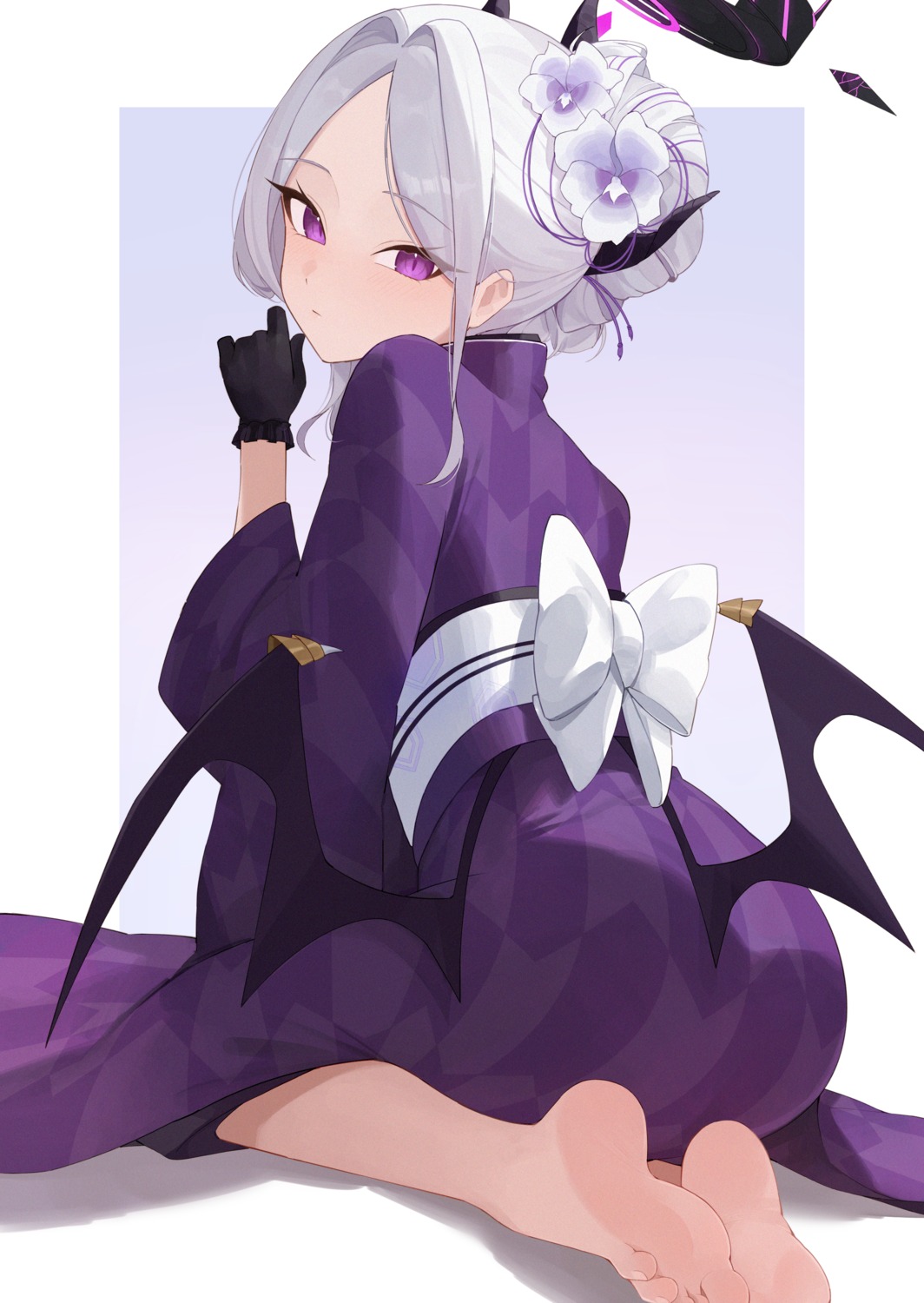ass, blue_archive, devil, feet, halo, horns, kimono, sorasaki_hina, weimiaw, wings