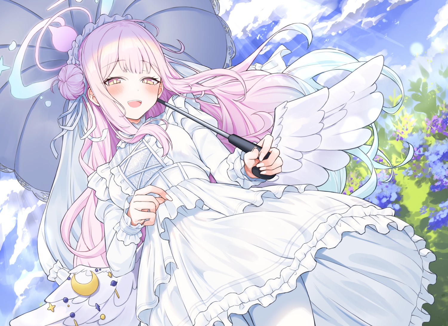 angel, blue_archive, dress, heimu_(heim_kstr), lolita_fashion, misono_mika, skirt_lift, wings