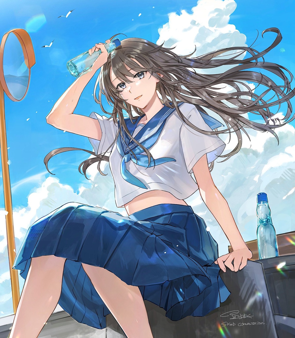 hoshi_rasuku, see_through, seifuku, skirt_lift