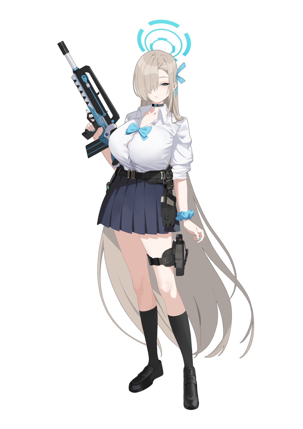 blue_archive, garter, gun, halo, ichinose_asuna, seifuku, tnr_(horiko1525)