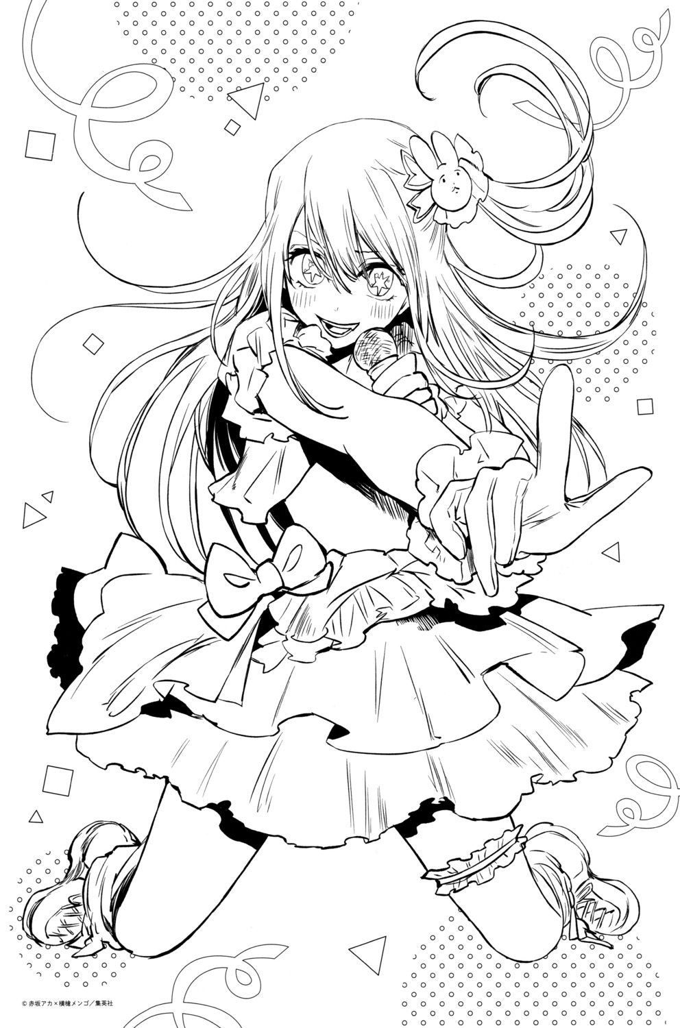 [oshi_no_ko], garter, hoshino_ai, line_art, monochrome, uniform, yokoyari_mengo