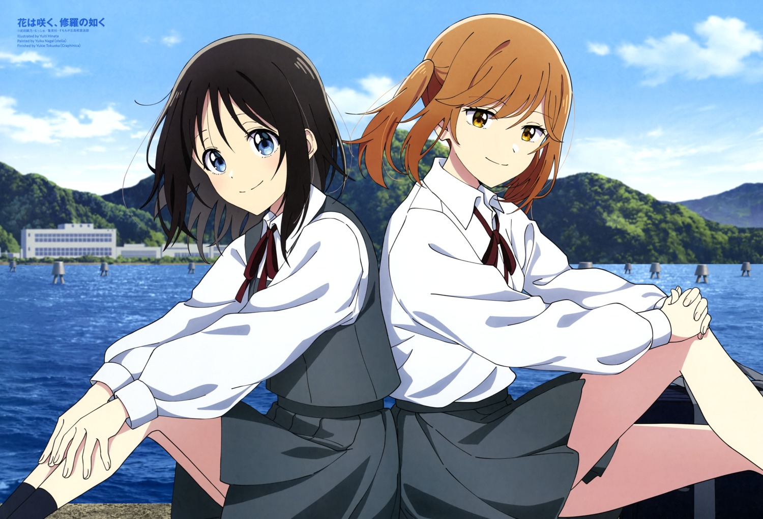 hana_wa_saku_shura_no_gotoku, haruyama_hana, hinata_yuiti, natsue_an, seifuku, skirt_lift