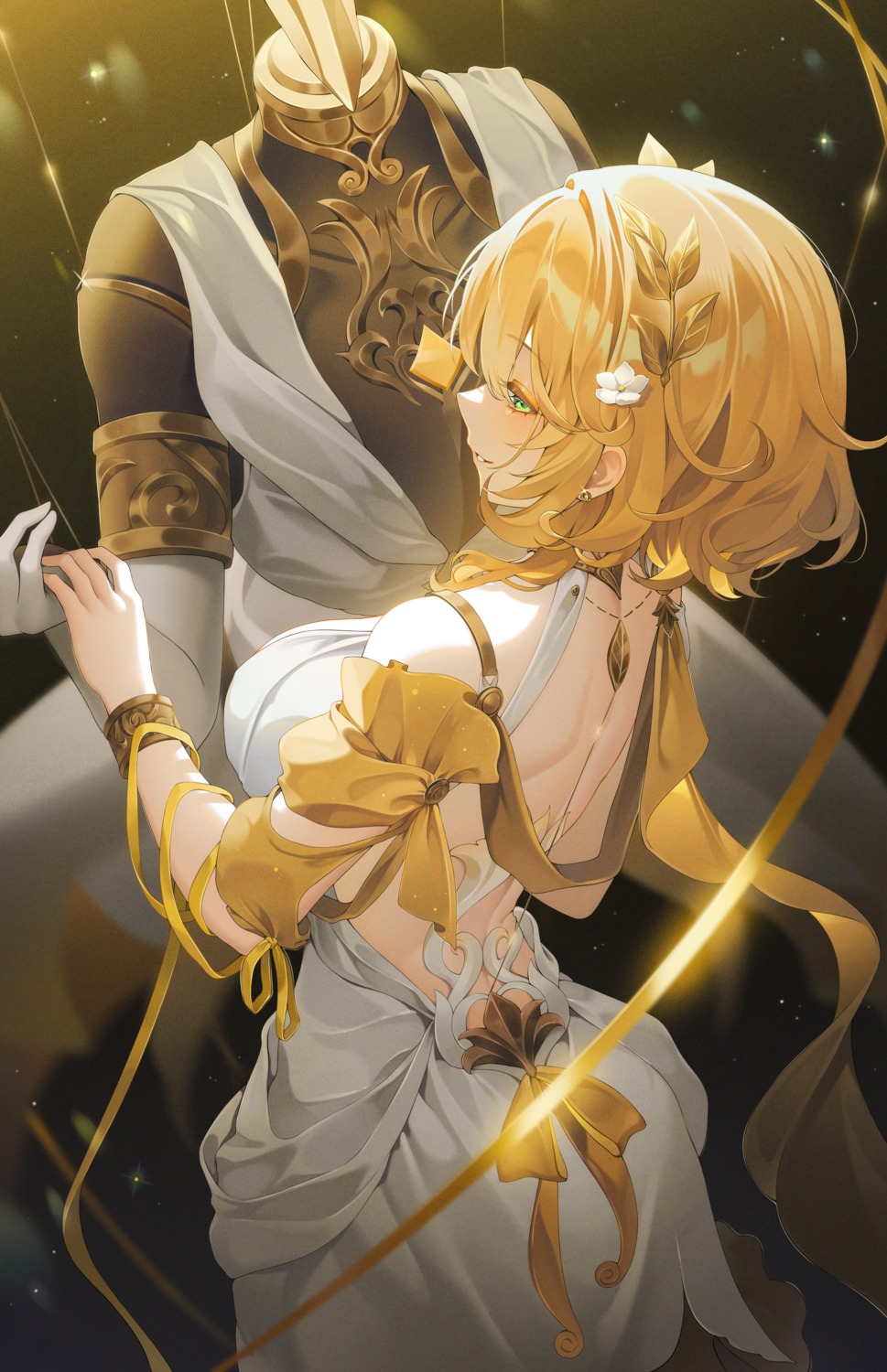 aglaea, dress, honkai:_star_rail, no_bra, reel_(riru)