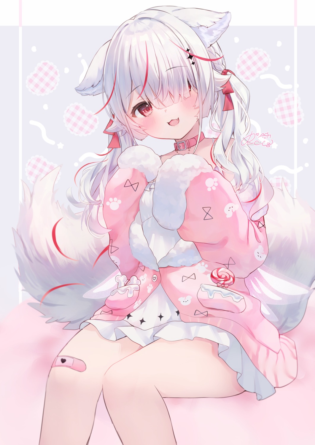 animal_ears, bandaid, dress, guild_cq, kurenagi_eri, rucaco, sweater, tail