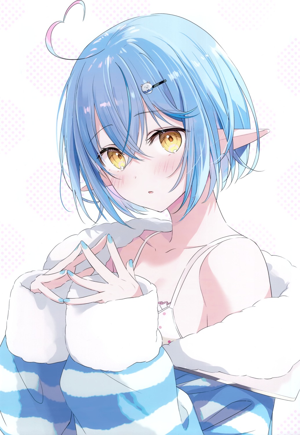 akamoku, elf, hololive, lingerie, mokumokusei, pajama, pointy_ears, yukihana_lamy