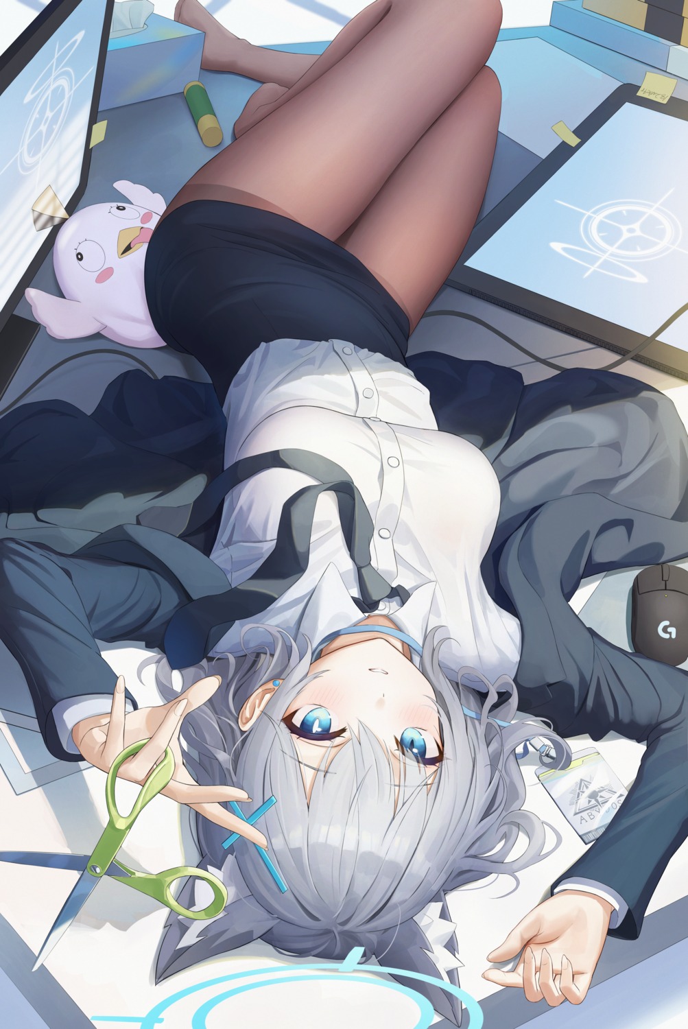 animal_ears, blue_archive, business_suit, halo, k_(kih8707), nekomimi, pantyhose, sunaookami_shiroko