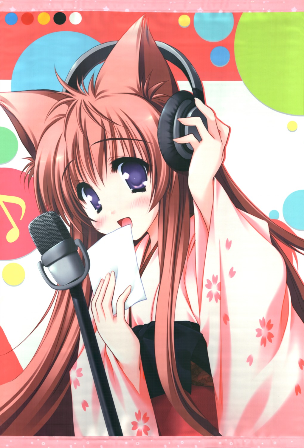 animal_ears, headphones, japanese_clothes, lump_of_sugar, mito_mashiro, moekibara_fumitake, nice_try, screening