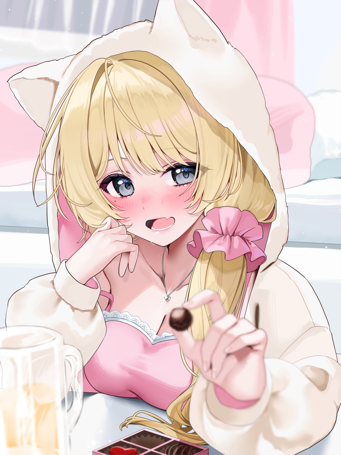 animal_ears, detexted, iriam, nekomimi, no_bra, pajama, shito_yui, valentine