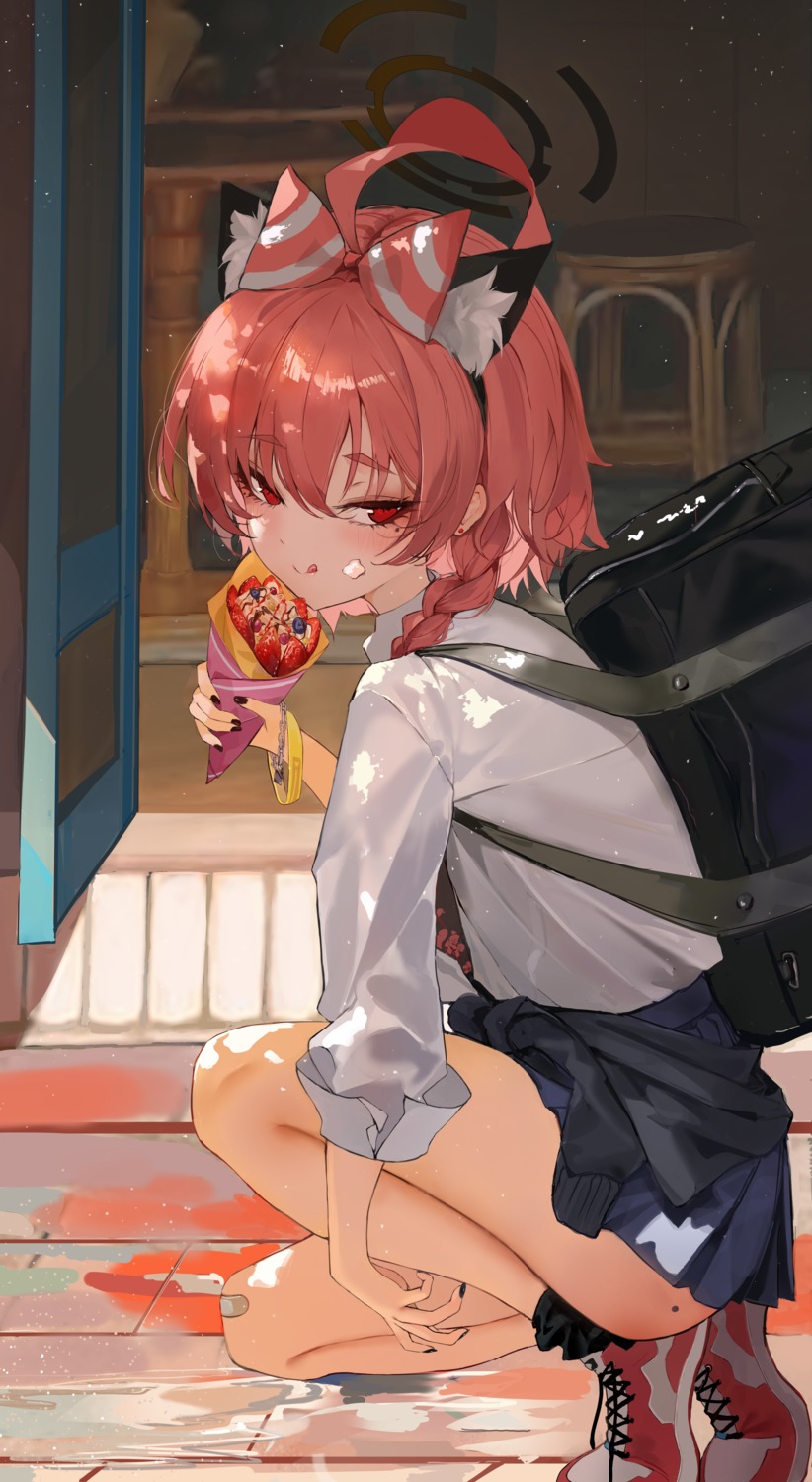 animal_ears, bandaid, blue_archive, bunny_kitsune, cream, halo, mikamo_neru, nekomimi