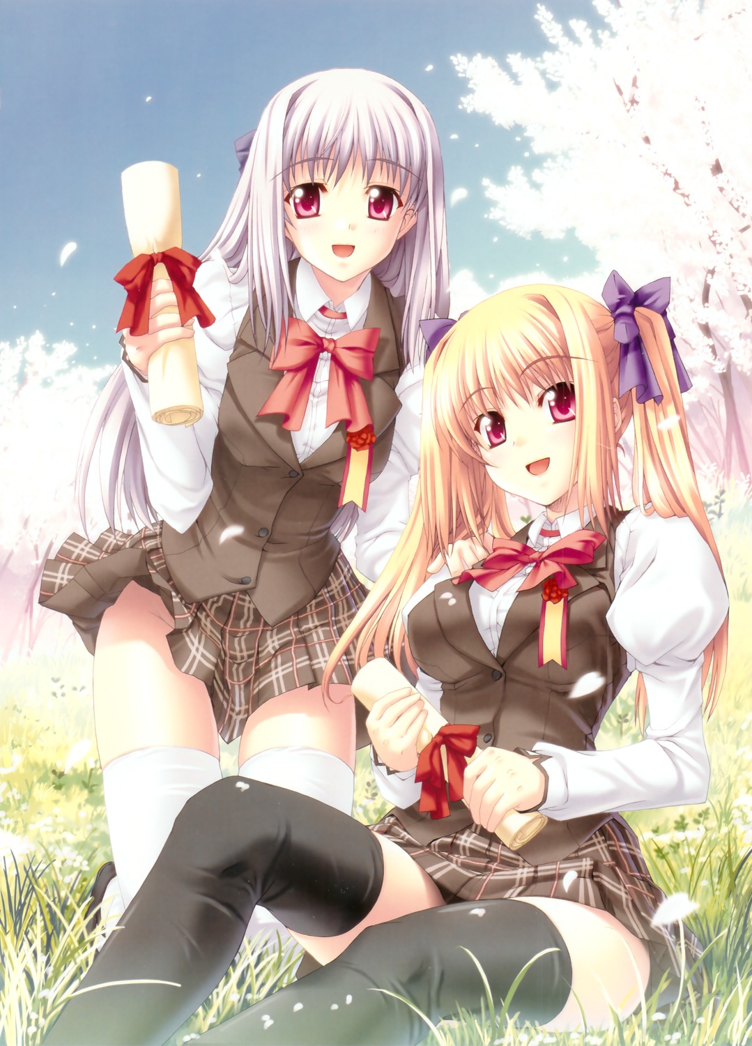 kannatsuki_noboru, nopan, seifuku, shinkyoku_soukai_polyphonica, thighhighs, yugiri_perserte, yugiri_princesca