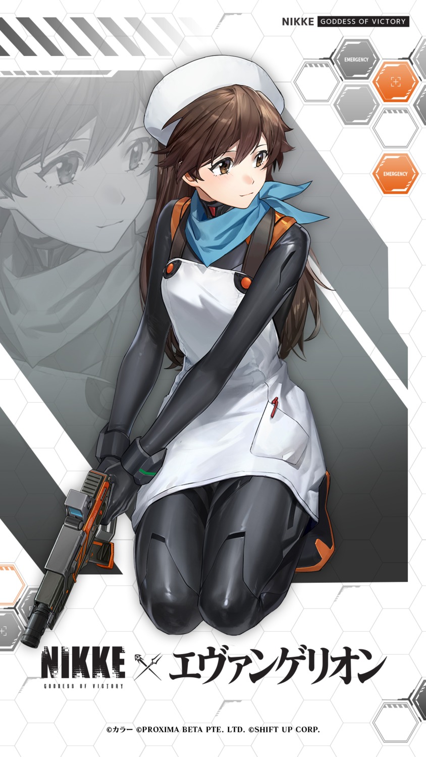 bodysuit, goddess_of_victory:_nikke, gun, neon_genesis_evangelion, suzuhara_sakura, tagme