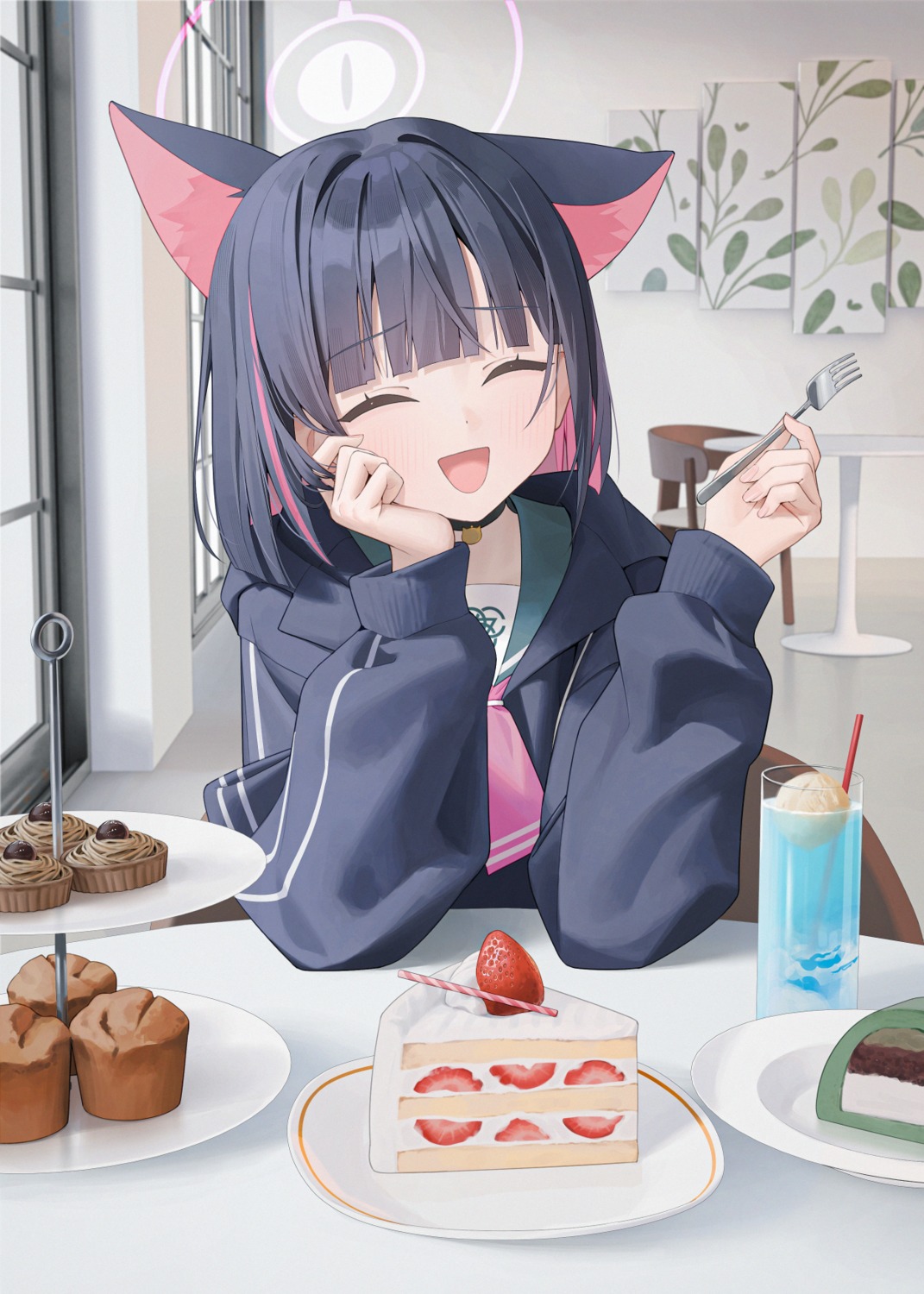 animal_ears, aya_(lezon), blue_archive, halo, kyouyama_kazusa, nekomimi, seifuku