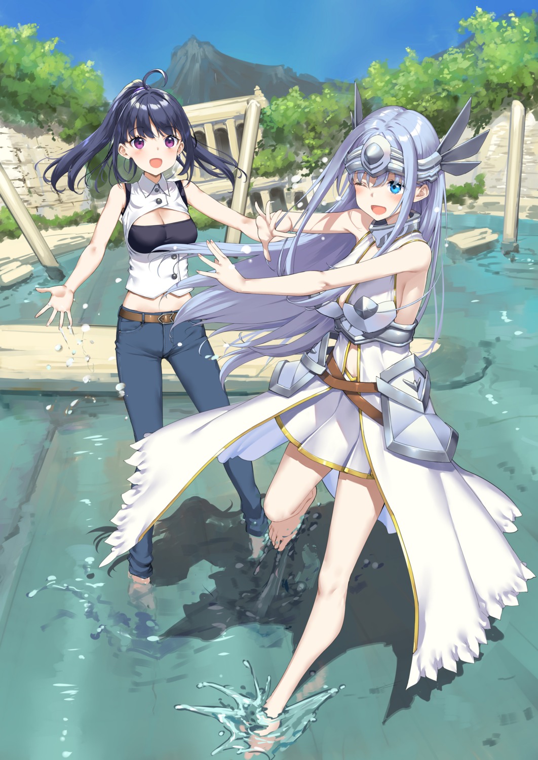 arifureta_shokugyou_de_sekai_saikyou, armor, no_bra, shirasaki_kaori, takayaki, wet, yaegashi_shizuku