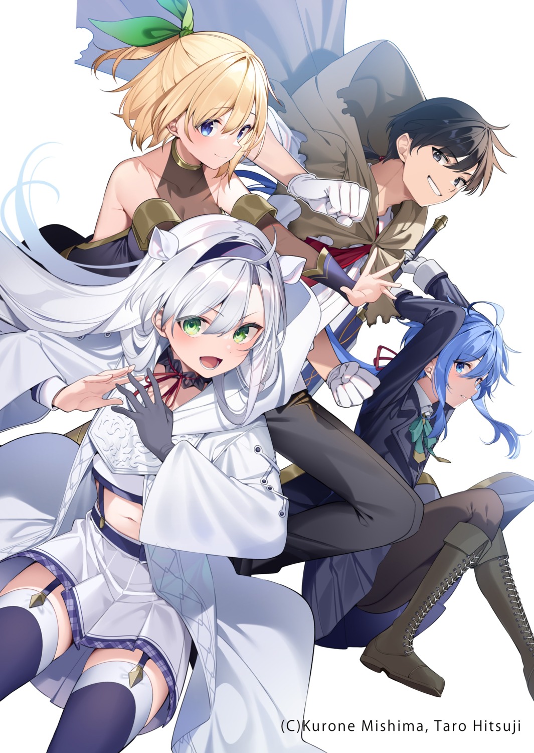 glenn_radars, mishima_kurone, no_bra, pantyhose, rokudenashi_majutsu_koushi_to_akashic_record, rumia_tingel, ryiel_rayford, sistina_fibel