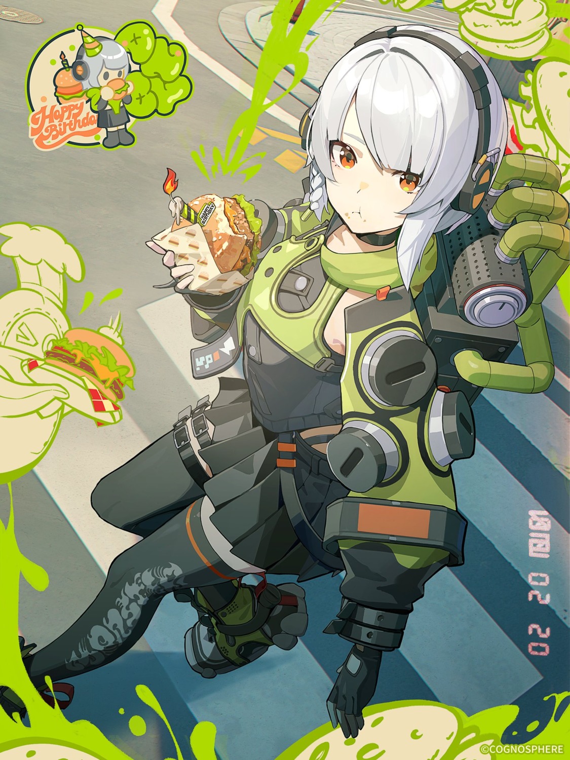 anby_demara, chibi, cream, garter, headphones, tagme, thighhighs, zenless_zone_zero