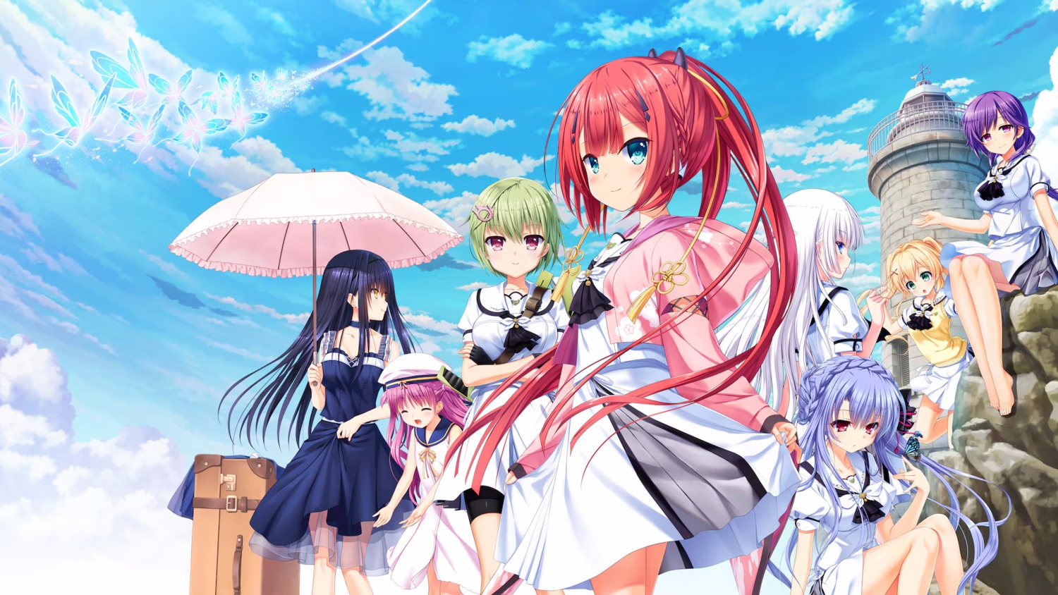bike_shorts, dress, gun, humuyun, izumi_tsubasu, kamiyama_shiki, katou_umi, key