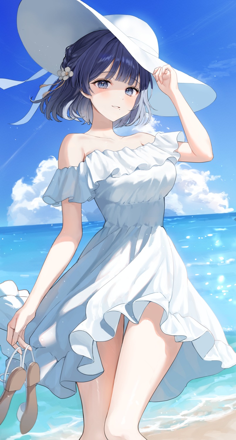 dress, gakuen_idolm@ster, hataya_misuzu, kuuhaku_(wutt5584), no_bra, skirt_lift, summer_dress, the_idolm@ster
