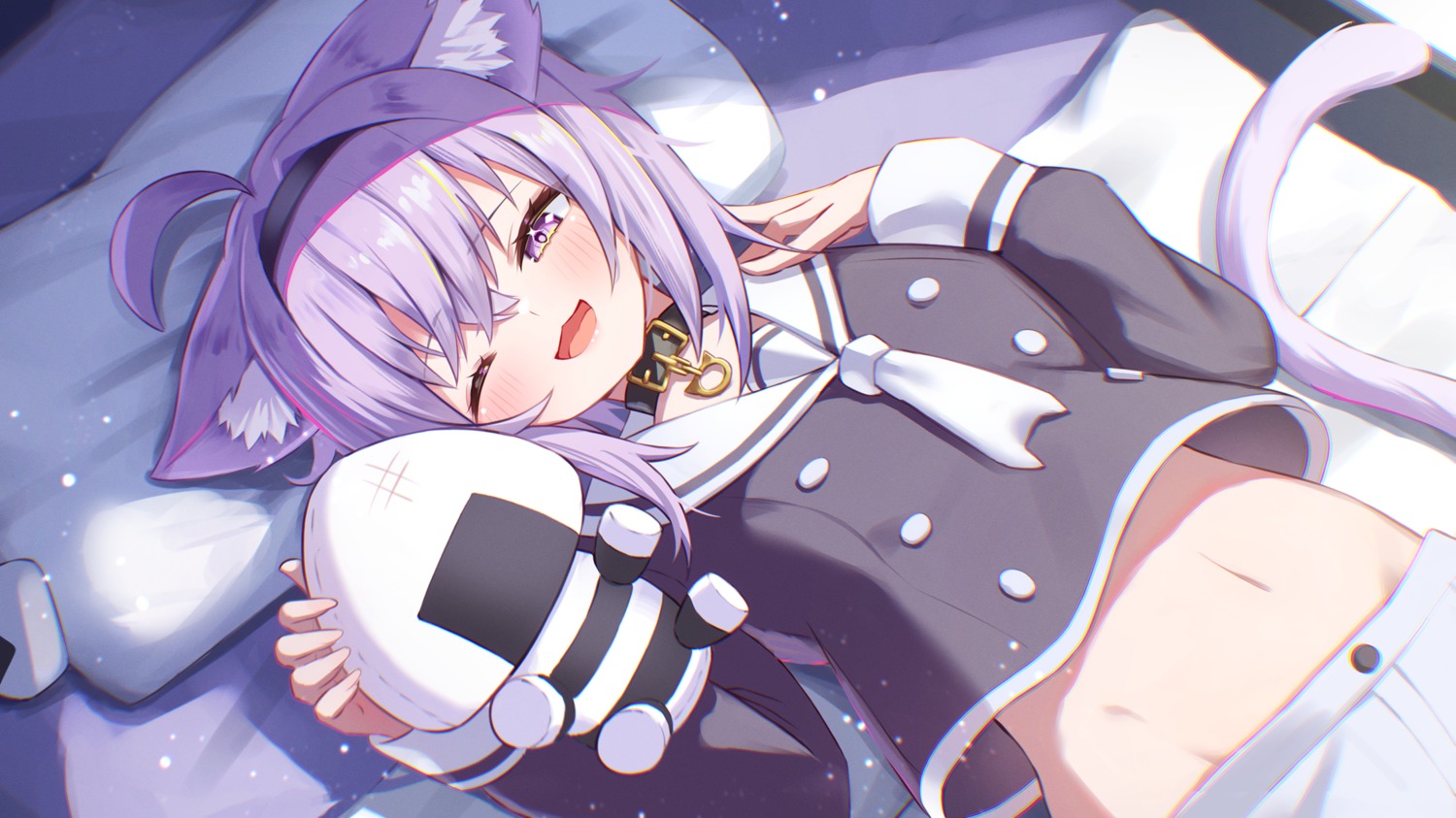 animal_ears, hololive, hololive_gamers, nekomata_okayu, nekomimi, seifuku, tail, togemaru