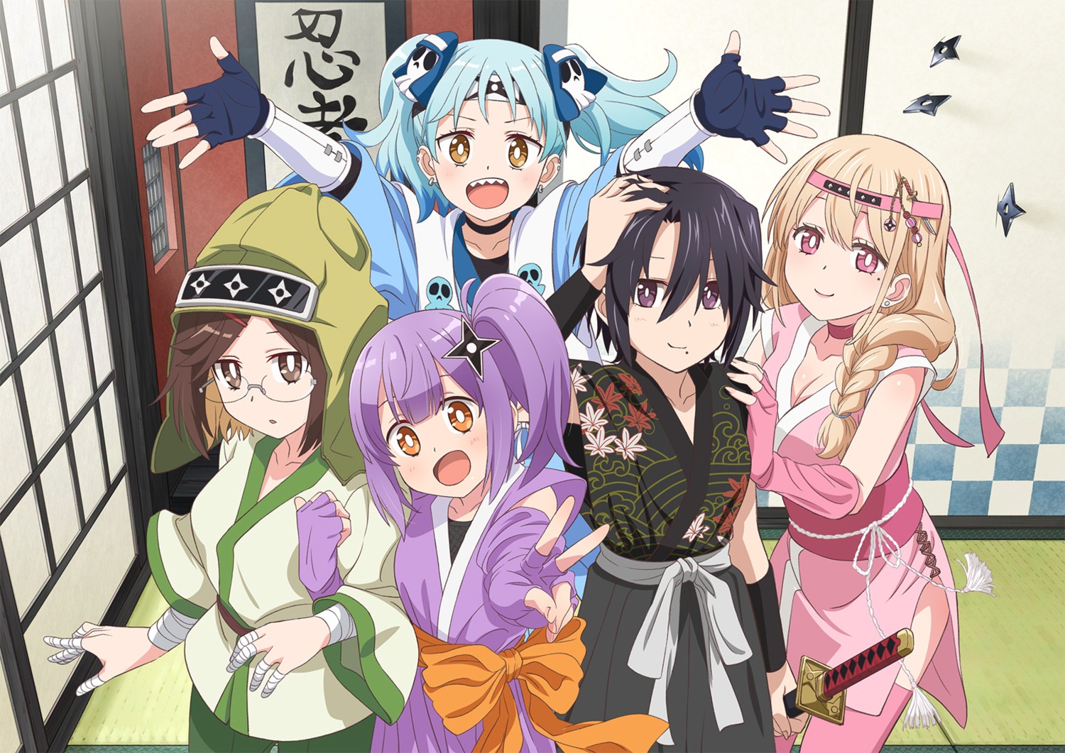bandages, cleavage, fishnets, izutsumi_marin, japanese_clothes, koga_konoha, kuro_(ninkoro), kusagakure_satoko