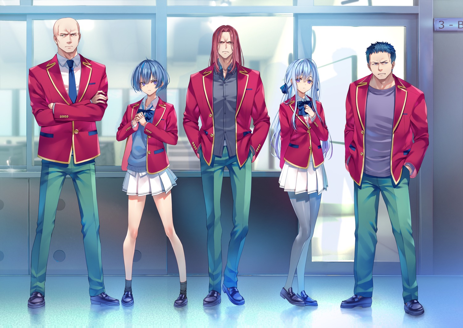 ibuki_mio, kanzaki_ryuuji, katsuragi_kouhei, pantyhose, ryuuen_kakeru, seifuku, shiina_hiyori, sweater