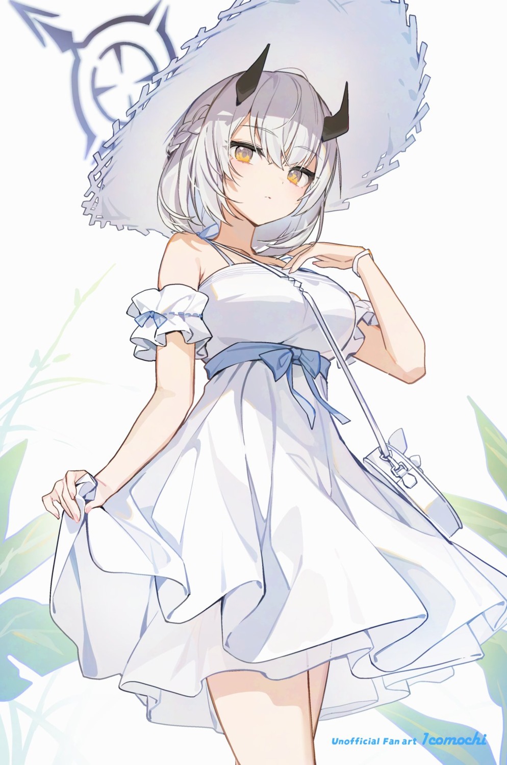 blue_archive, dress, halo, himuro_sena, horns, icomochi, see_through, skirt_lift