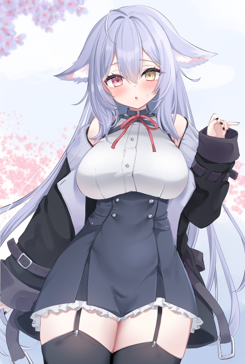 akahaneko, animal_ears, heterochromia, stockings, thighhighs