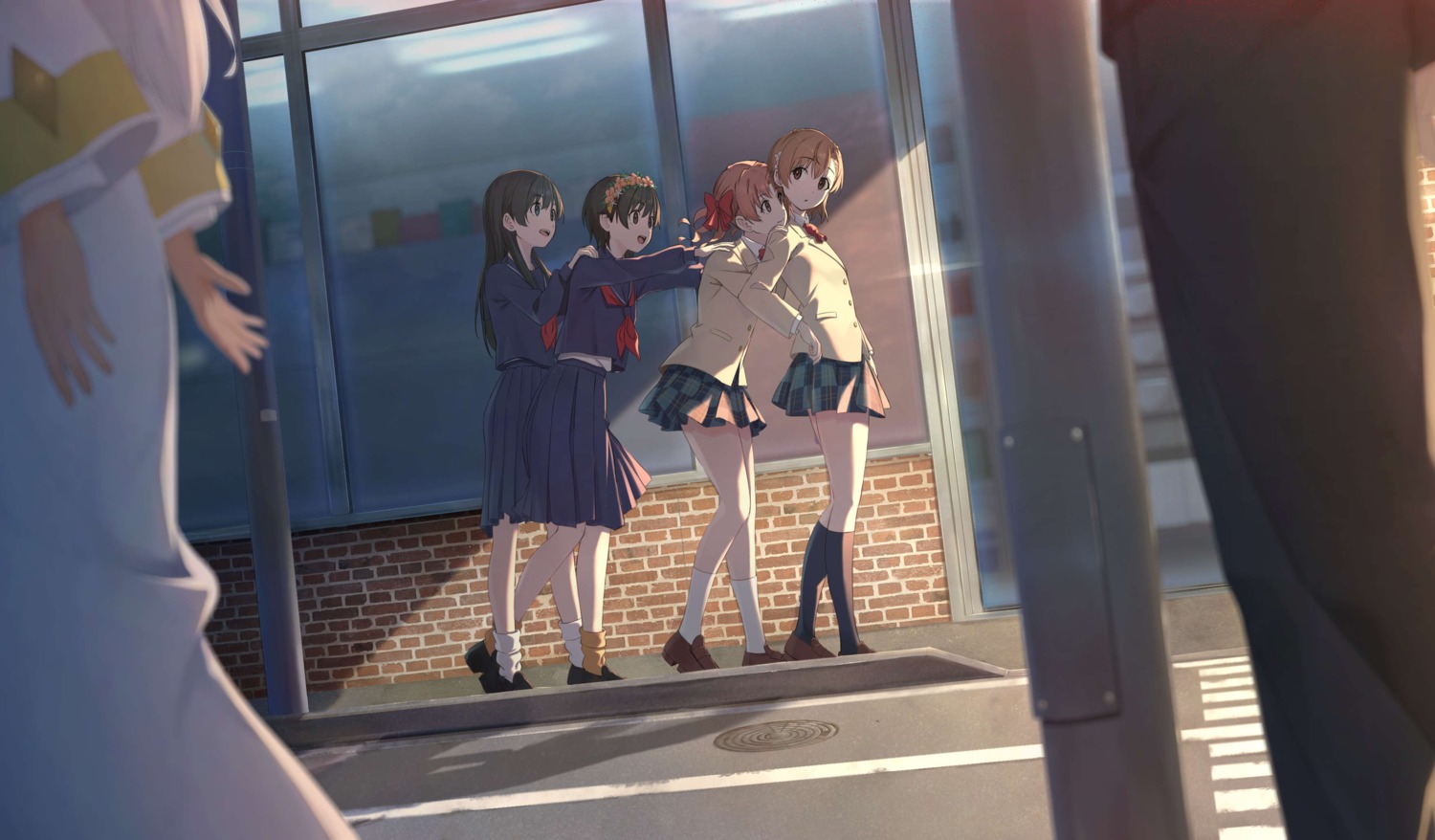 index, kamijou_touma, misaka_mikoto, nun, pension_z, saten_ruiko, seifuku, shirai_kuroko