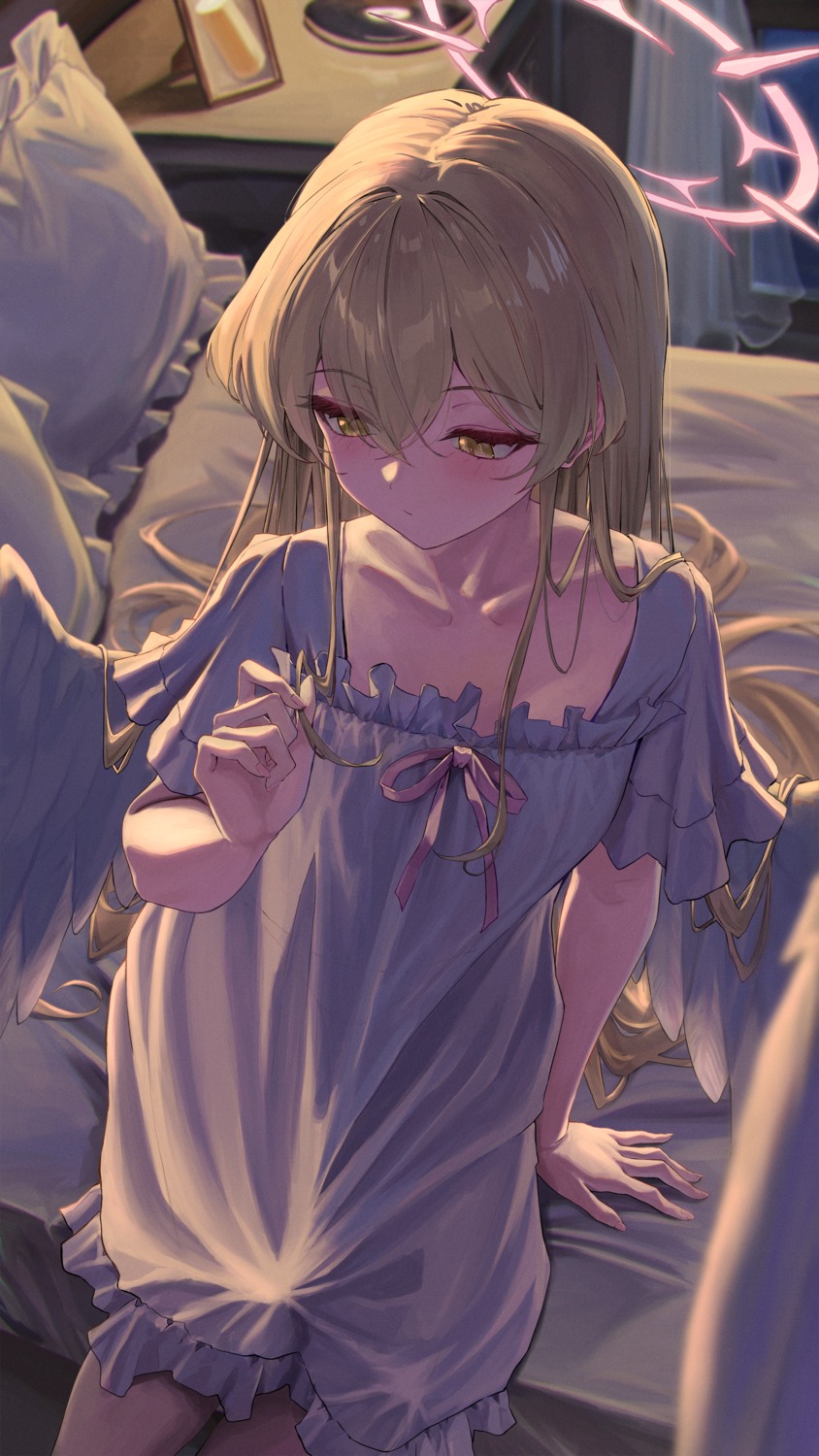 angel, blue_archive, bocchi_(kuropom7), kirifuji_nagisa, pajama, wings