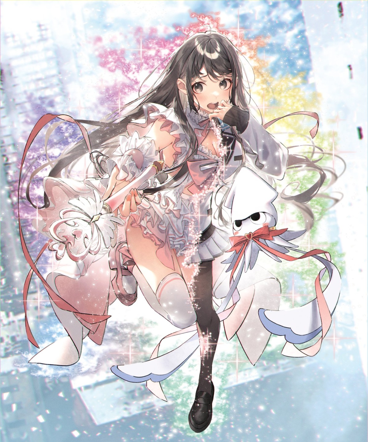cleavage, houjou_kaori, isekai_de_cheat_skill_wo_te_ni_shita_ore_wa_genjitsu_sekai_wo_mo_musou_suru, kuwashima_rein, pantyhose, seifuku, skirt_lift, sweater