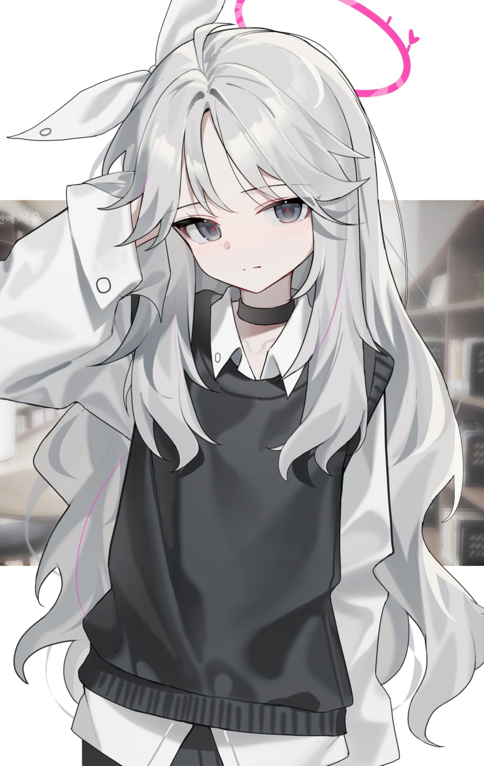 arona_(blue_archive), blue_archive, dress_shirt, halo, plana_(blue_archive), sugar_(dndi888), sweater
