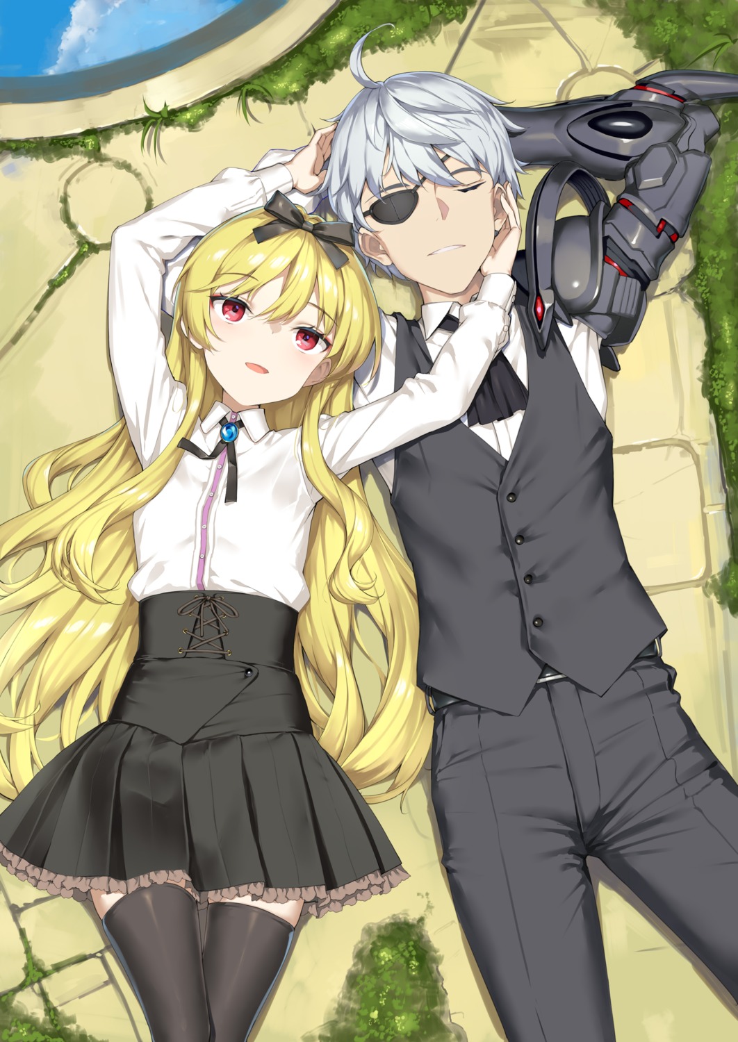 arifureta_shokugyou_de_sekai_saikyou, armor, eyepatch, nagumo_hajime, takayaki, thighhighs, yue_(arifureta)