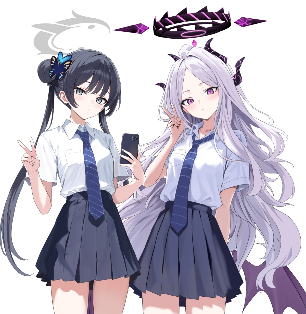 blue_archive, devil, halo, hidis, horns, ryuuge_kisaki, seifuku, sorasaki_hina, wings
