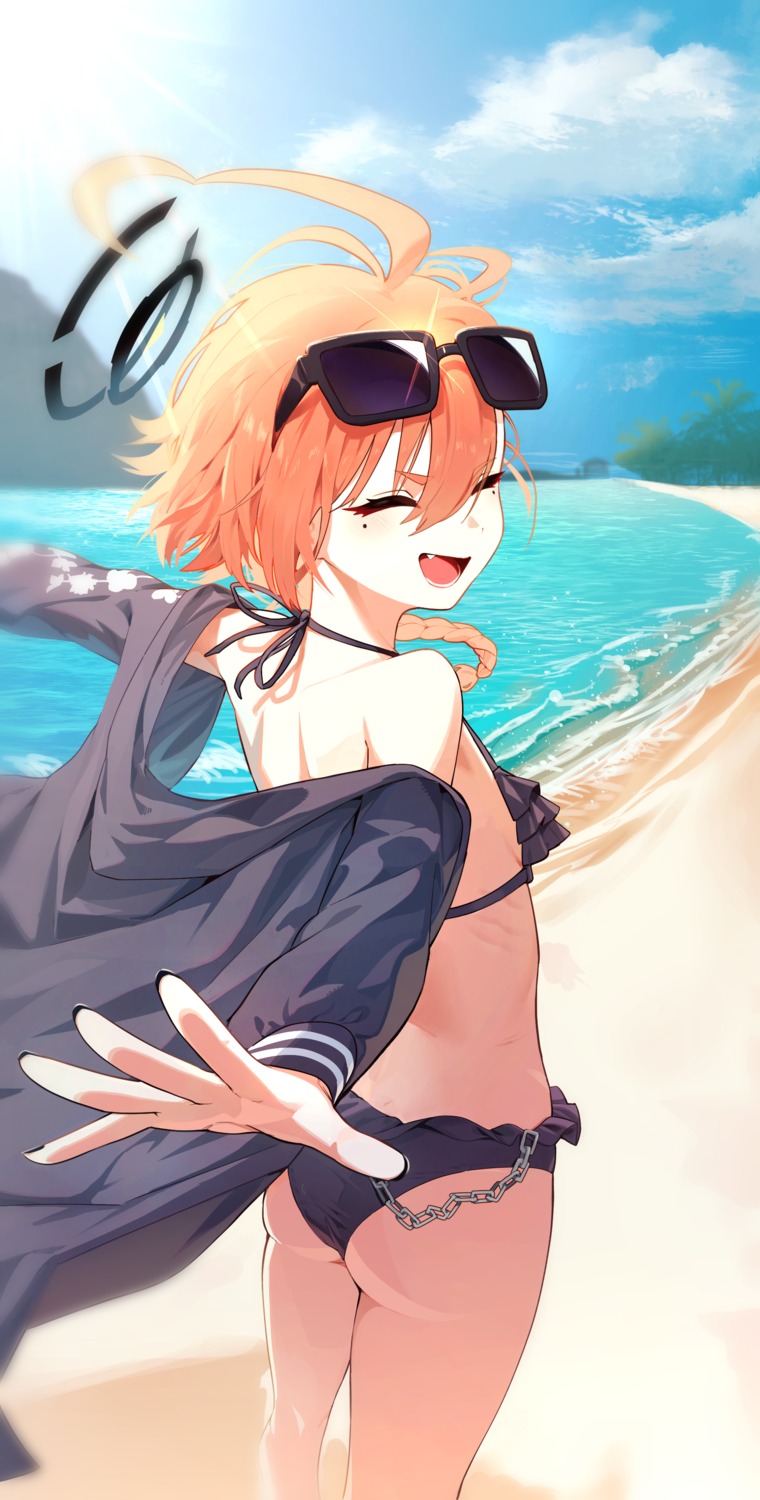 ass, bikini, blue_archive, halo, megane, mikamo_neru, open_shirt, pyytato, swimsuits