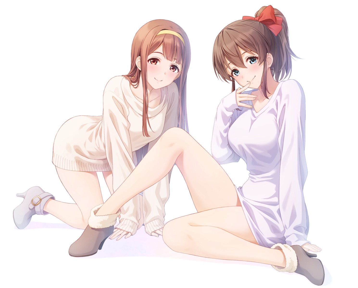 dress, heels, nanaran, satake_minako, sweater, tanaka_kotoha, the_idolm@ster, the_idolm@ster_million_live!
