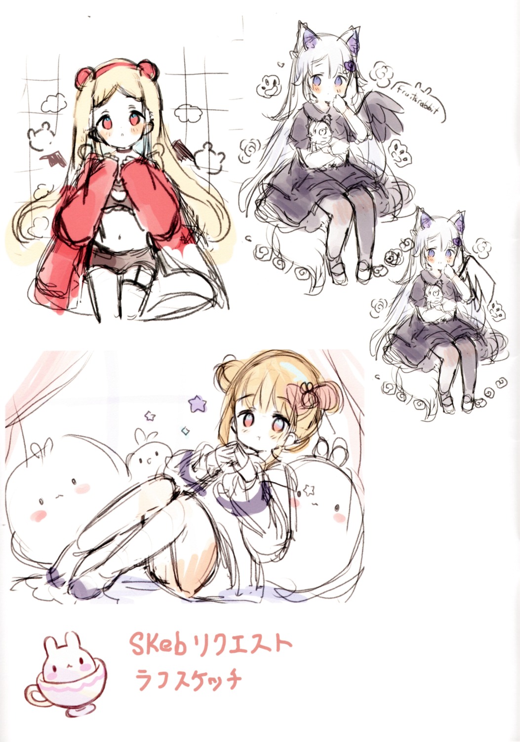 animal_ears, fruitsrabbit, garter, pantyhose, sketch, usapanchieri, wings