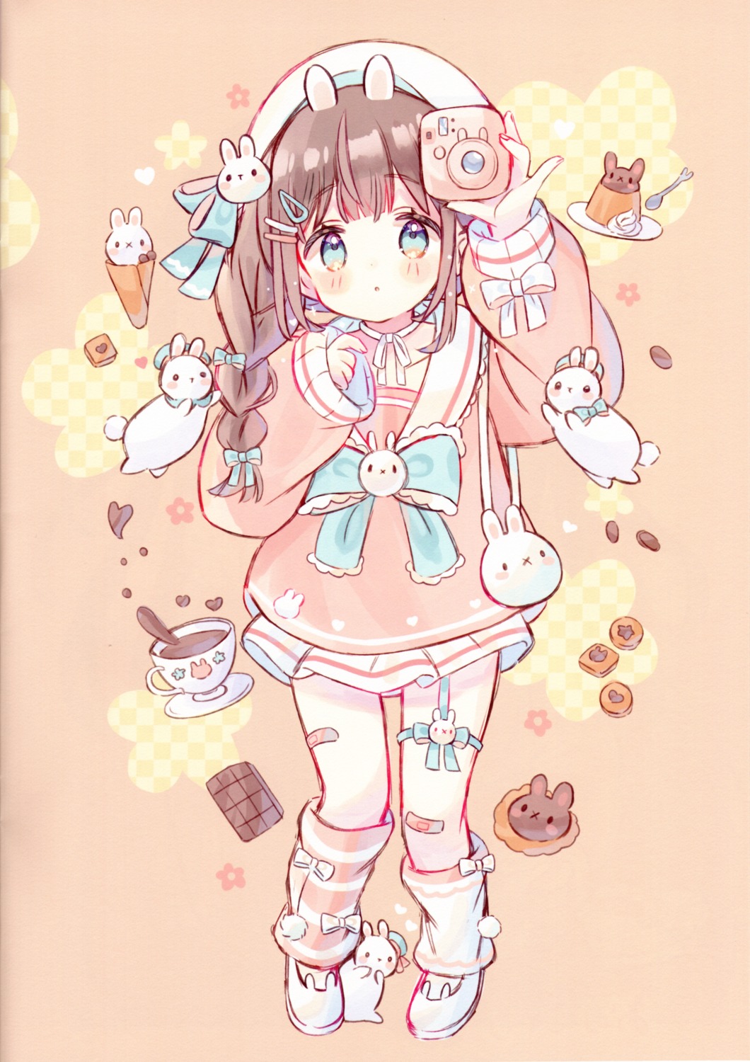animal_ears, bandaid, bunny_ears, fruitsrabbit, garter, seifuku, sketch, usapanchieri