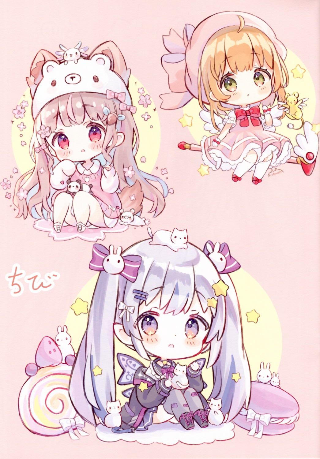 animal_ears, bandaid, card_captor_sakura, chibi, dress, fruitsrabbit, kerberos, kinomoto_sakura